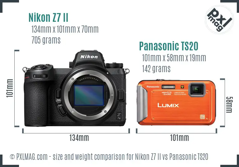 Nikon Z7 II vs Panasonic TS20 size comparison