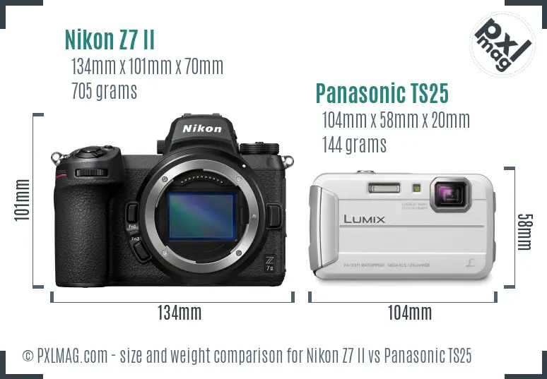 Nikon Z7 II vs Panasonic TS25 size comparison