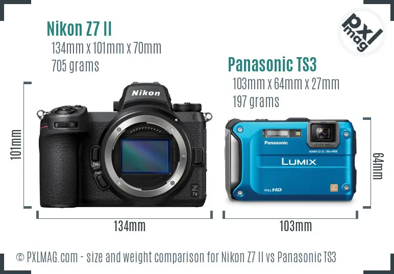 Nikon Z7 II vs Panasonic TS3 size comparison