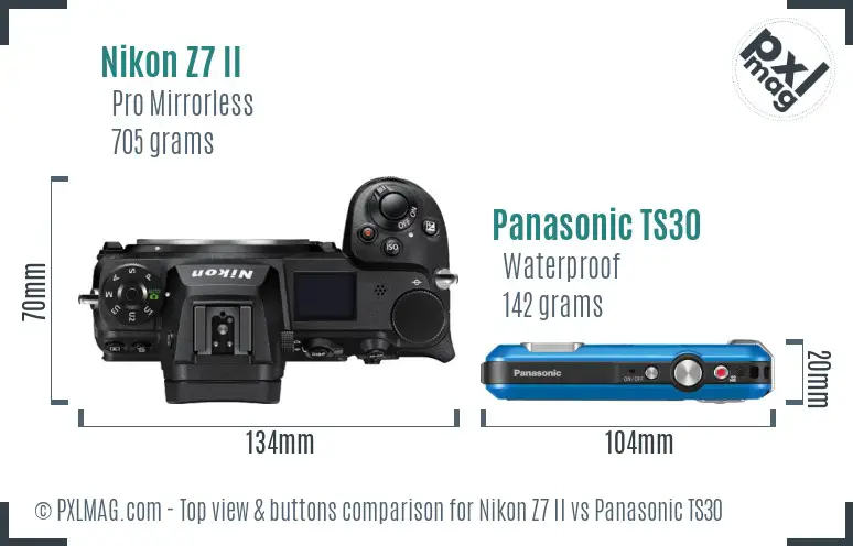 Nikon Z7 II vs Panasonic TS30 top view buttons comparison Nikon Z7 II vs Panasonic TS30 top view buttons comparison