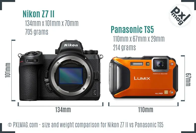 Nikon Z7 II vs Panasonic TS5 size comparison
