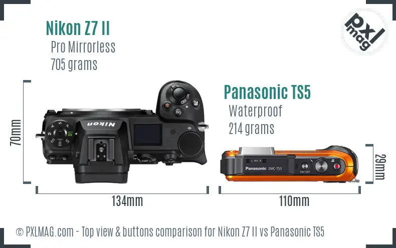 Nikon Z7 II vs Panasonic TS5 top view buttons comparison