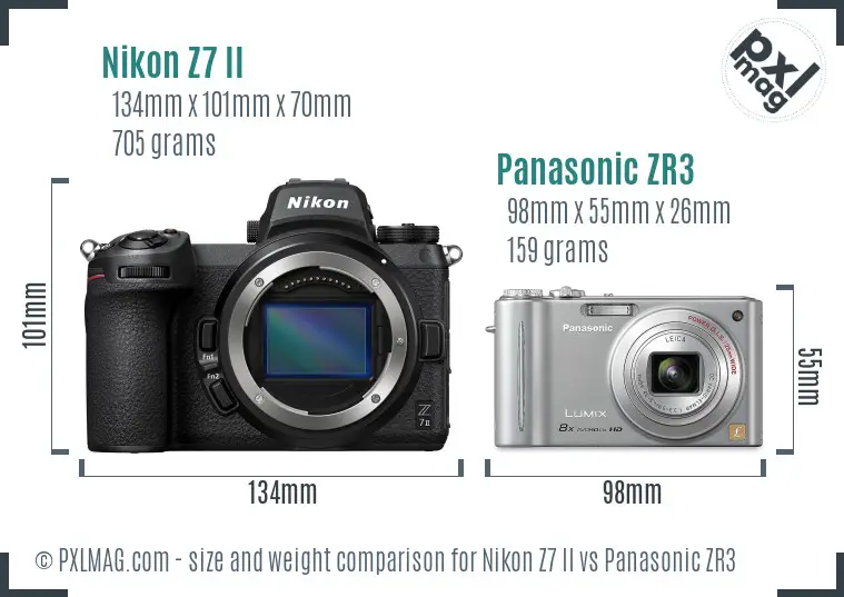 Nikon Z7 II vs Panasonic ZR3 size comparison