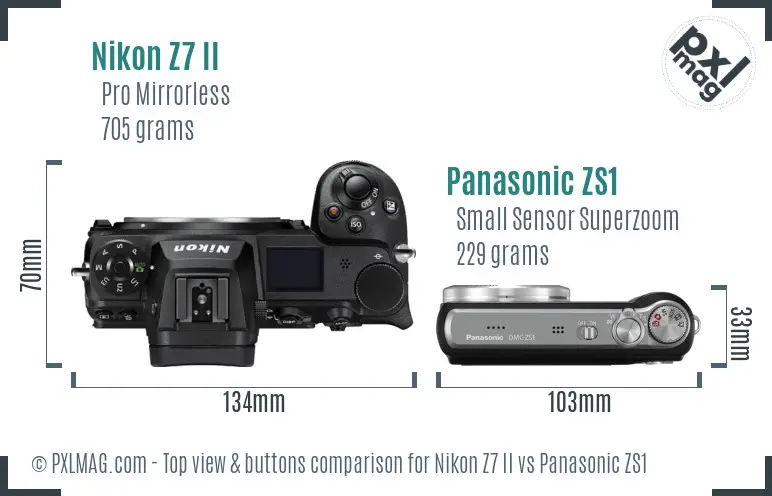 Nikon Z7 II vs Panasonic ZS1 top view buttons comparison