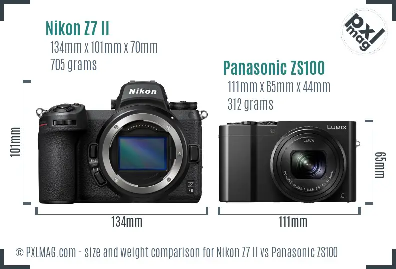 Nikon Z7 II vs Panasonic ZS100 size comparison