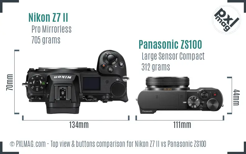Nikon Z7 II vs Panasonic ZS100 top view buttons comparison