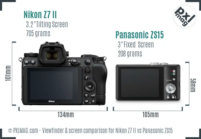 Nikon Z7 II vs Panasonic ZS15 Screen and Viewfinder comparison
