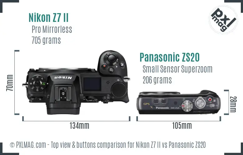 Nikon Z7 II vs Panasonic ZS20 top view buttons comparison