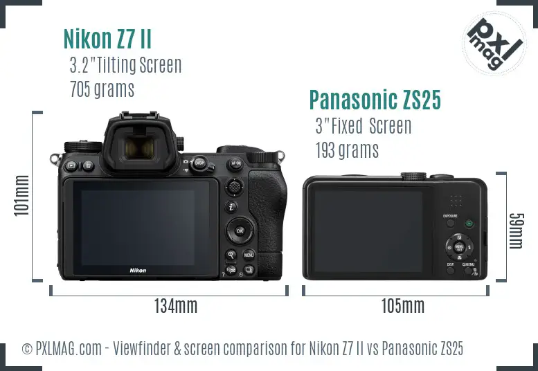 Nikon Z7 II vs Panasonic ZS25 Screen and Viewfinder comparison