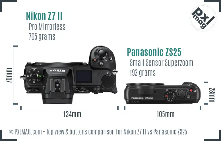 Nikon Z7 II vs Panasonic ZS25 top view buttons comparison