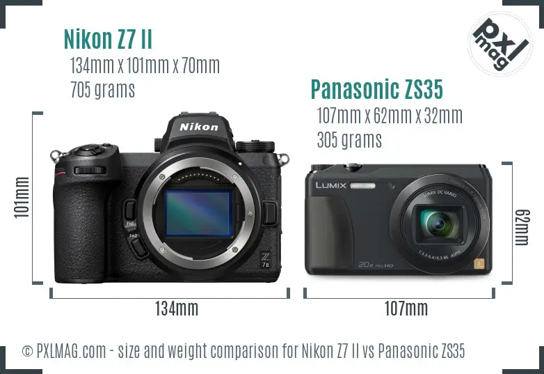 Nikon Z7 II vs Panasonic ZS35 size comparison