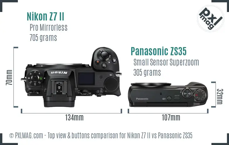 Nikon Z7 II vs Panasonic ZS35 top view buttons comparison