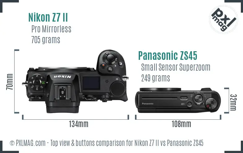 Nikon Z7 II vs Panasonic ZS45 top view buttons comparison
