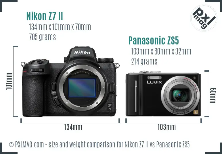 Nikon Z7 II vs Panasonic ZS5 size comparison