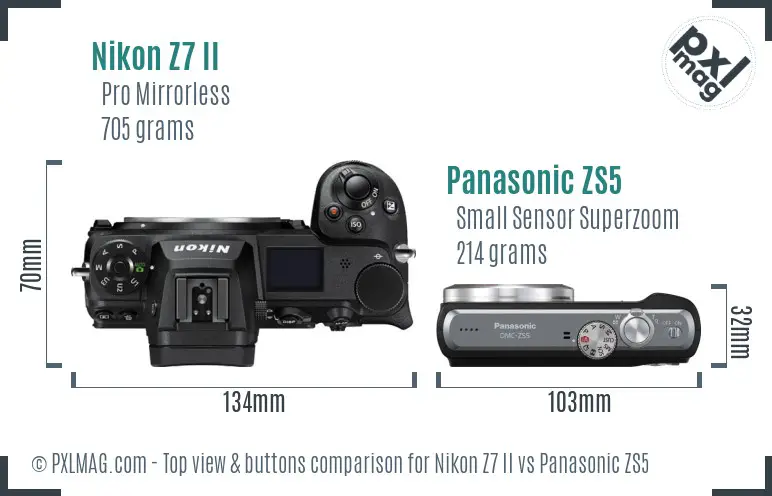 Nikon Z7 II vs Panasonic ZS5 top view buttons comparison