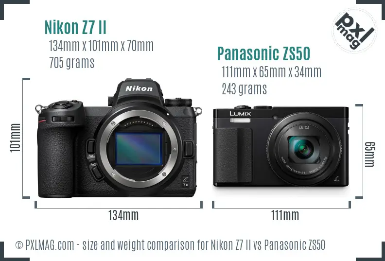 Nikon Z7 II vs Panasonic ZS50 size comparison