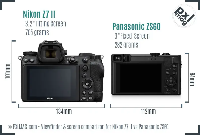 Nikon Z7 II vs Panasonic ZS60 Screen and Viewfinder comparison