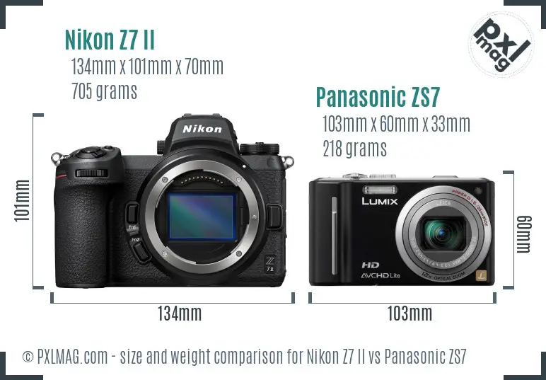 Nikon Z7 II vs Panasonic ZS7 size comparison