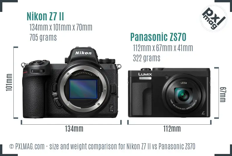 Nikon Z7 II vs Panasonic ZS70 size comparison