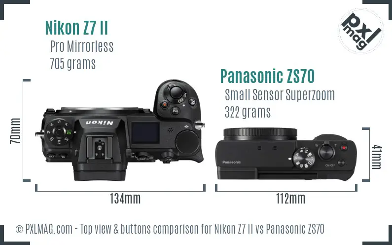 Nikon Z7 II vs Panasonic ZS70 top view buttons comparison
