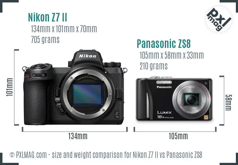 Nikon Z7 II vs Panasonic ZS8 size comparison