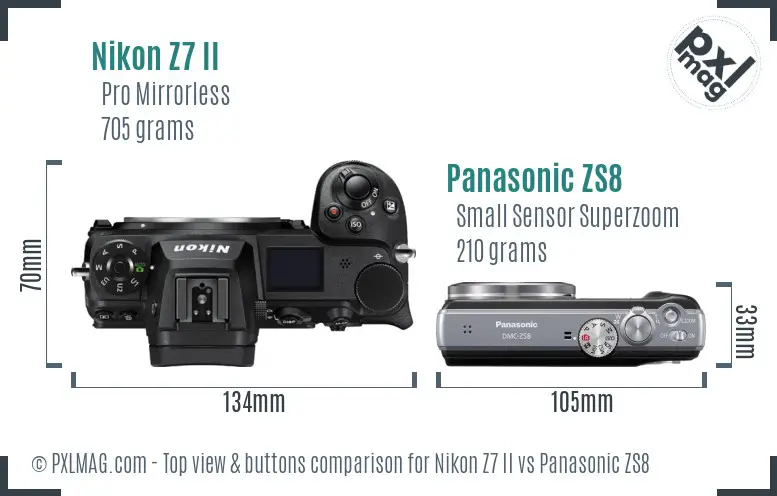 Nikon Z7 II vs Panasonic ZS8 top view buttons comparison