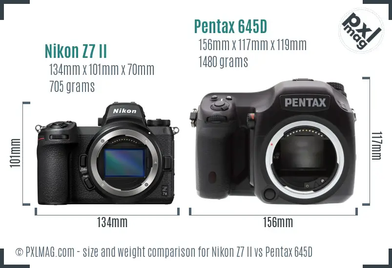 Nikon Z7 II vs Pentax 645D size comparison