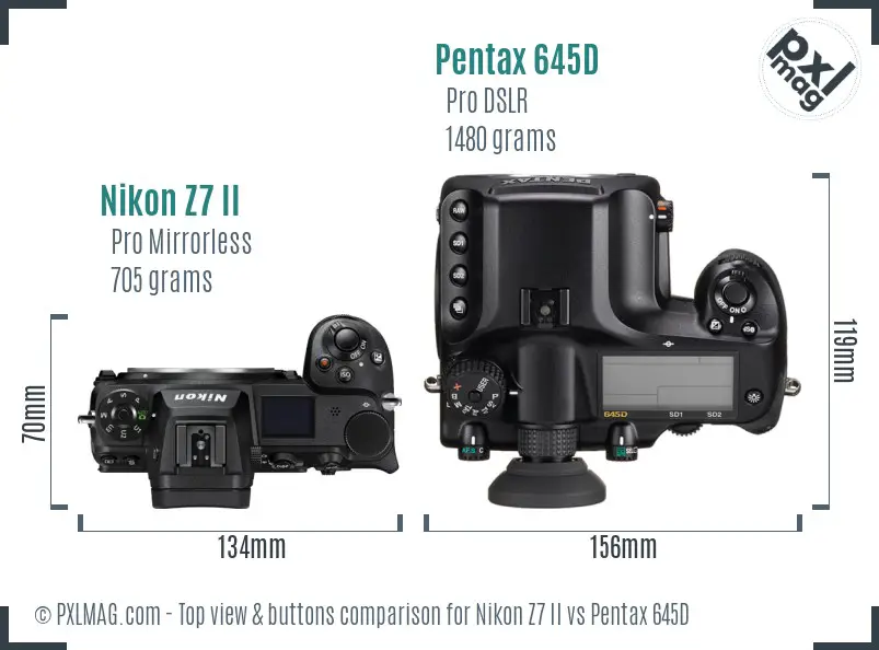 Nikon Z7 II vs Pentax 645D top view buttons comparison