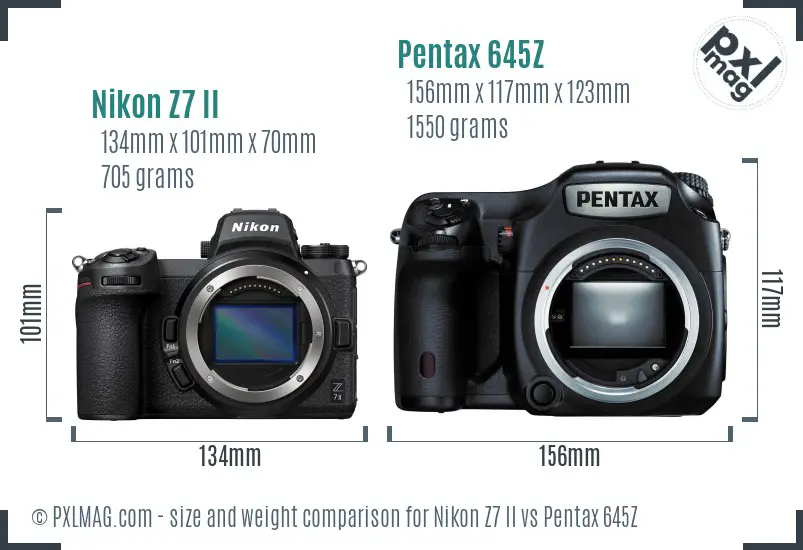 Nikon Z7 II vs Pentax 645Z size comparison