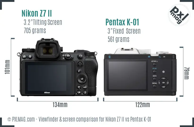 Nikon Z7 II vs Pentax K-01 Screen and Viewfinder comparison