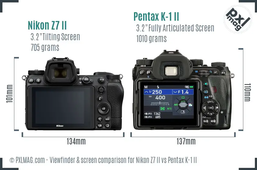 Nikon Z7 II vs Pentax K-1 II Screen and Viewfinder comparison
