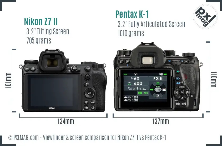 Nikon Z7 II vs Pentax K-1 Screen and Viewfinder comparison