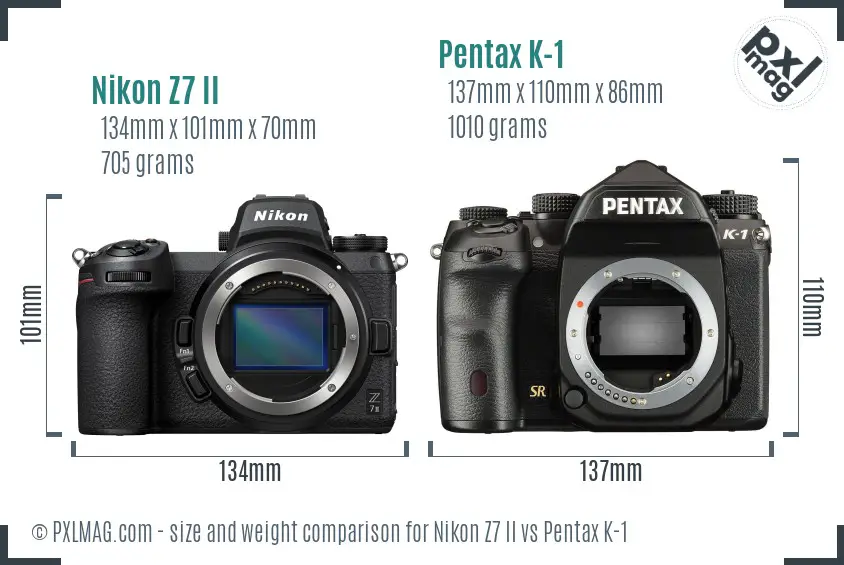 Nikon Z7 II vs Pentax K-1 size comparison