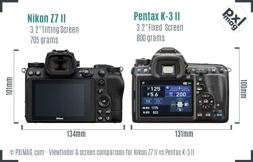 Nikon Z7 II vs Pentax K-3 II Screen and Viewfinder comparison