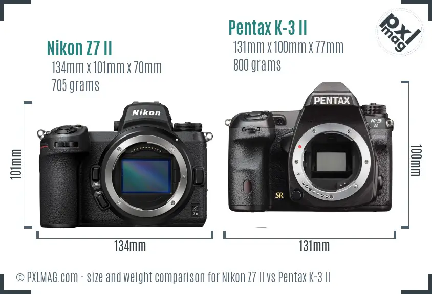 Nikon Z7 II vs Pentax K-3 II size comparison