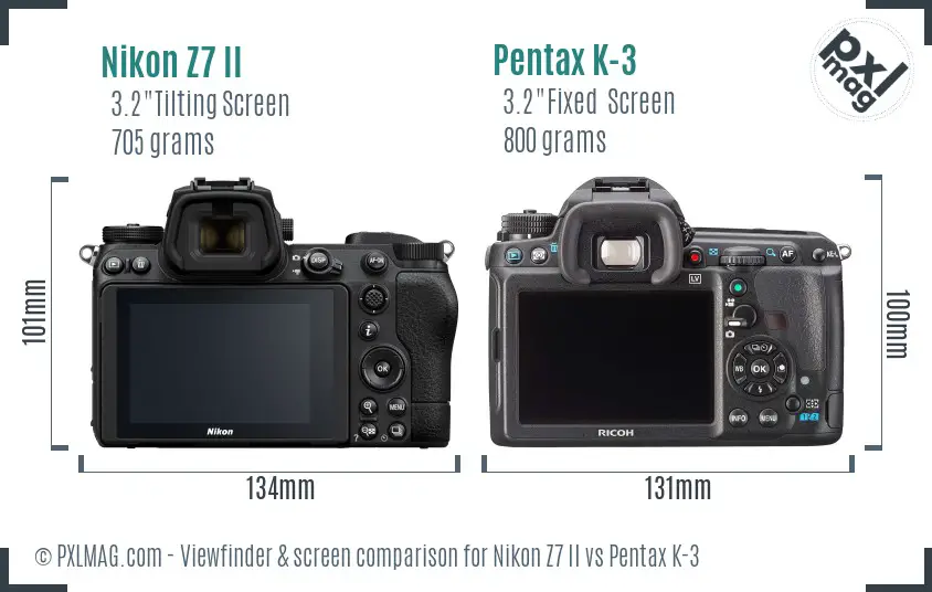 Nikon Z7 II vs Pentax K-3 Screen and Viewfinder comparison