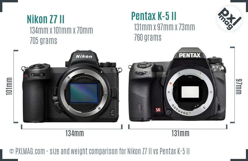 Nikon Z7 II vs Pentax K-5 II size comparison