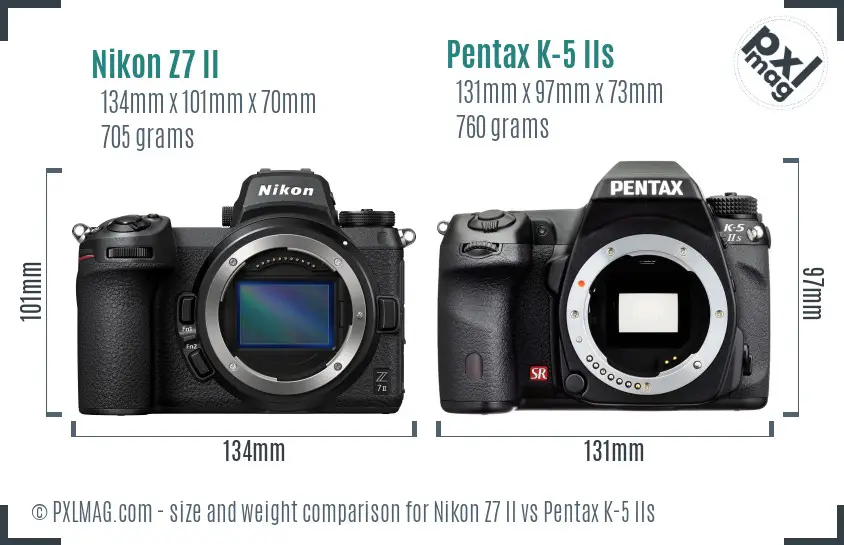 Nikon Z7 II vs Pentax K-5 IIs size comparison