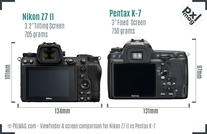 Nikon Z7 II vs Pentax K-7 Screen and Viewfinder comparison