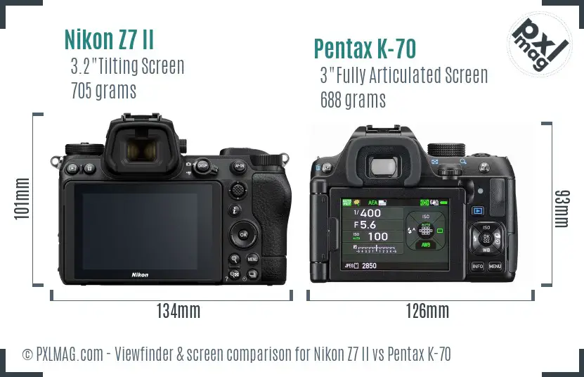 Nikon Z7 II vs Pentax K-70 Screen and Viewfinder comparison
