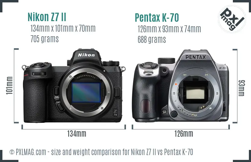 Nikon Z7 II vs Pentax K-70 size comparison