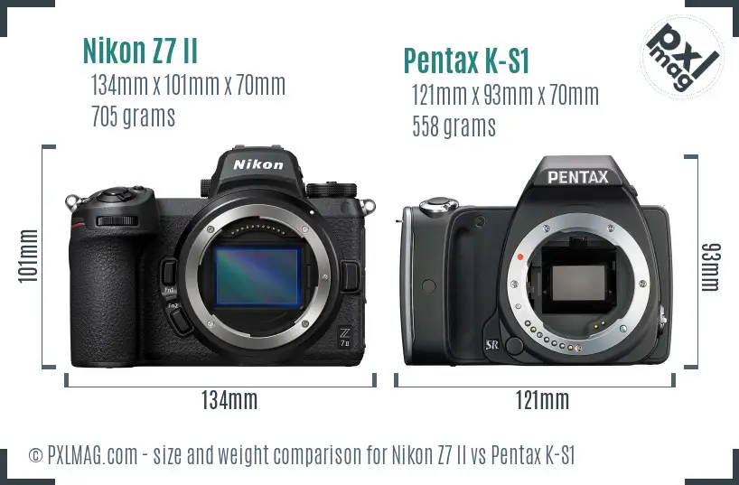 Nikon Z7 II vs Pentax K-S1 size comparison