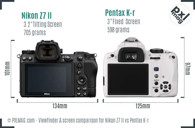 Nikon Z7 II vs Pentax K-r Screen and Viewfinder comparison