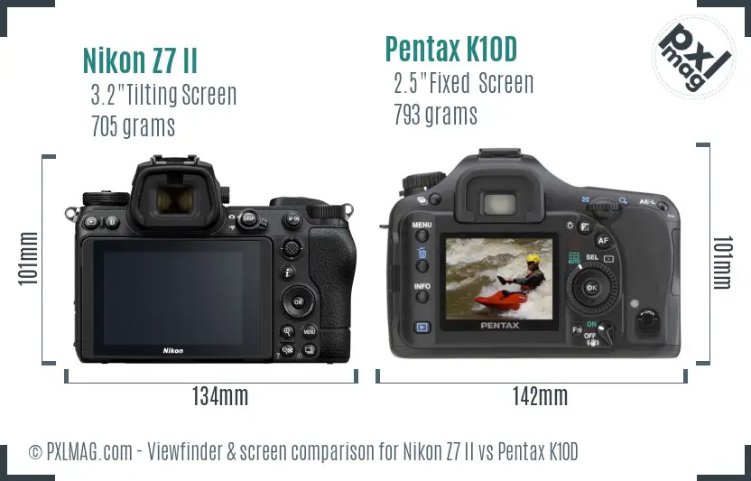 Nikon Z7 II vs Pentax K10D Screen and Viewfinder comparison
