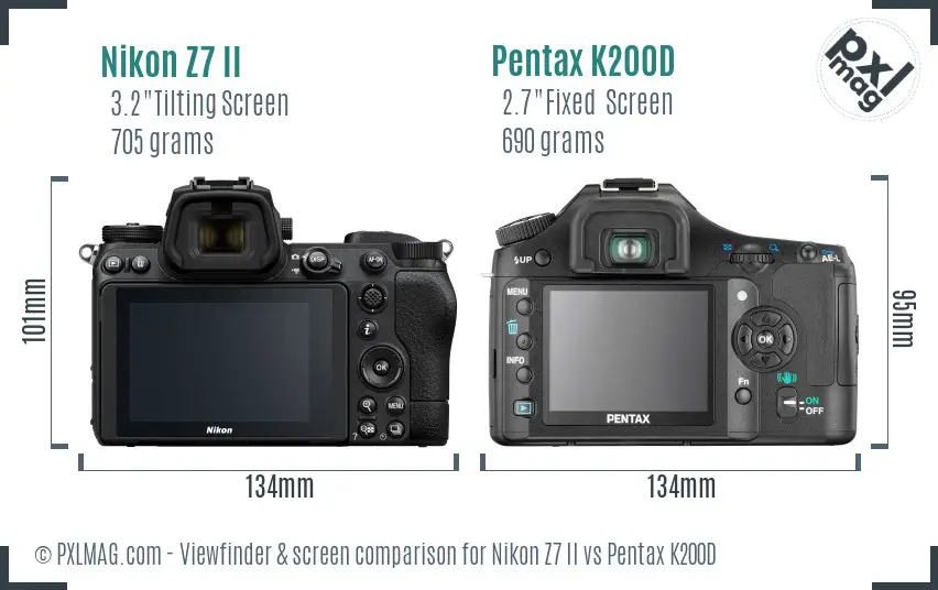 Nikon Z7 II vs Pentax K200D Screen and Viewfinder comparison