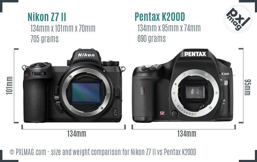 Nikon Z7 II vs Pentax K200D size comparison