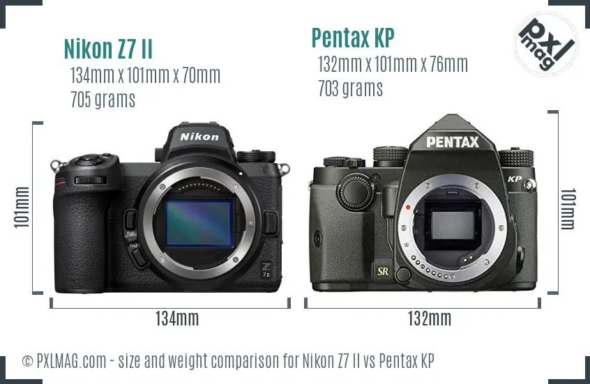 Nikon Z7 II vs Pentax KP size comparison
