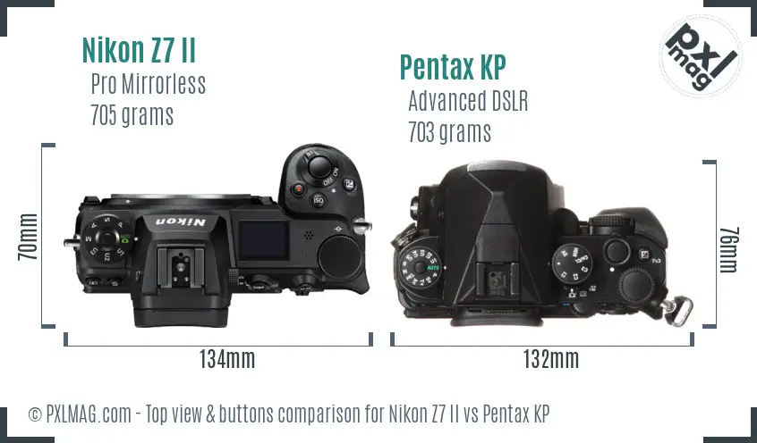 Nikon Z7 II vs Pentax KP top view buttons comparison
