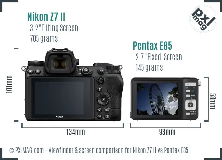 Nikon Z7 II vs Pentax E85 Screen and Viewfinder comparison