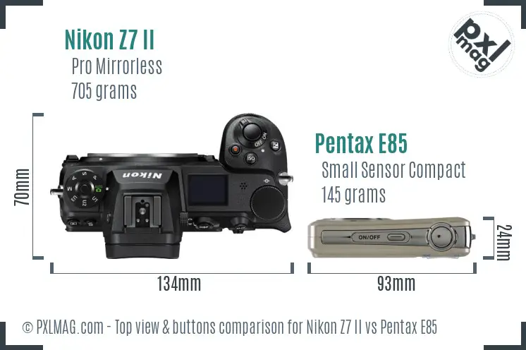 Nikon Z7 II vs Pentax E85 top view buttons comparison